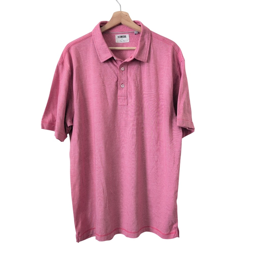 Linksoul Mens XL Pink White‎ Micro Stripe Luxury Cotton Polo Shirt Tempus Fugit